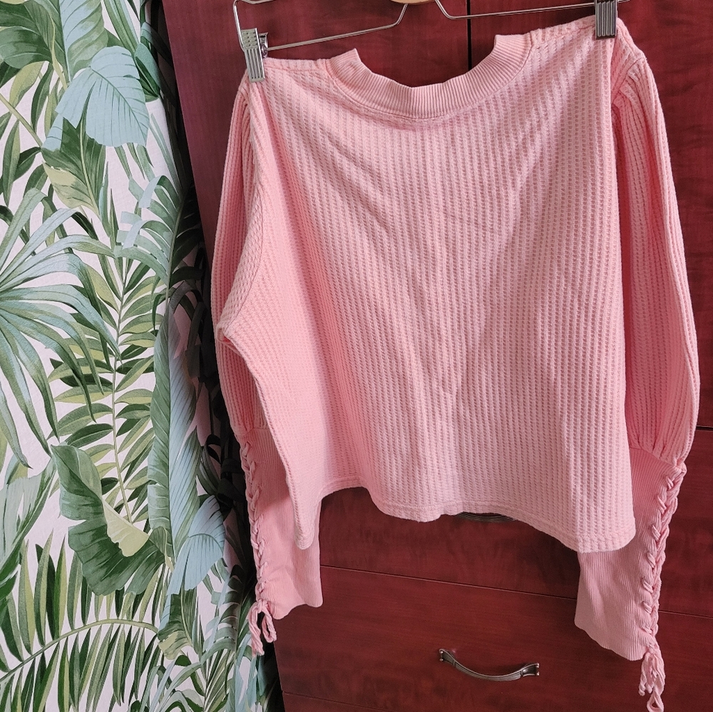 Free People 100% cotton Pink Long Sleeve Top, Waffle Texture